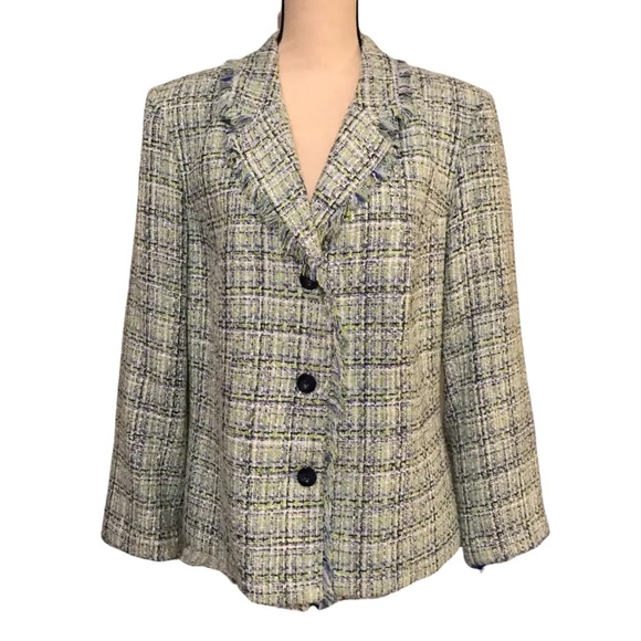 RL Richard Green, Blue, Multicolored Jacket with tweed, Fringe, Size 16 - Picture 8 of 8